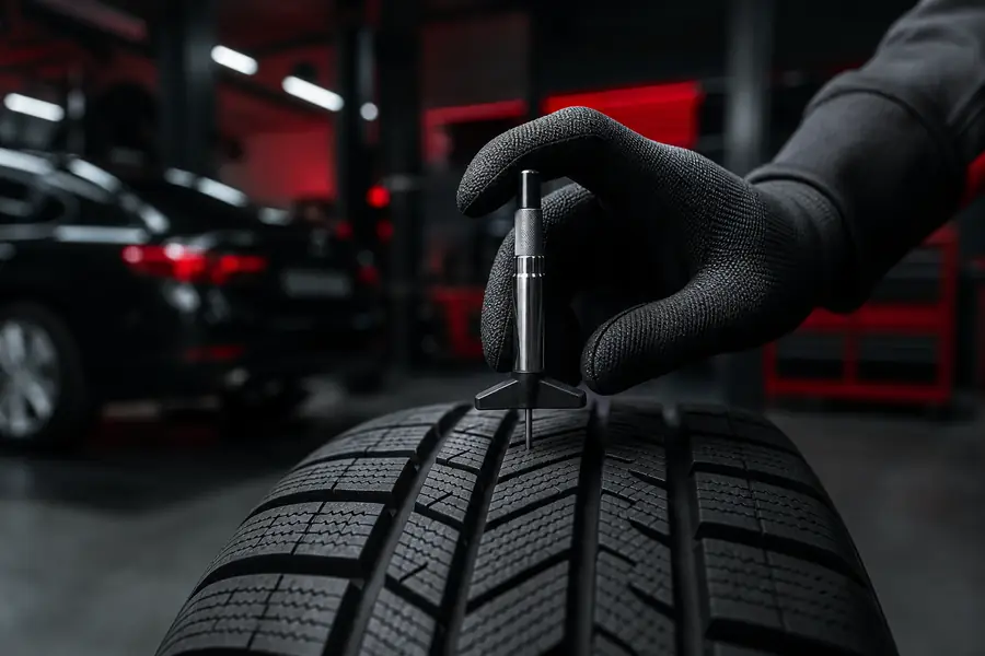 Technician mounting winter tires during seasonal swap in Plymouth Michigan
