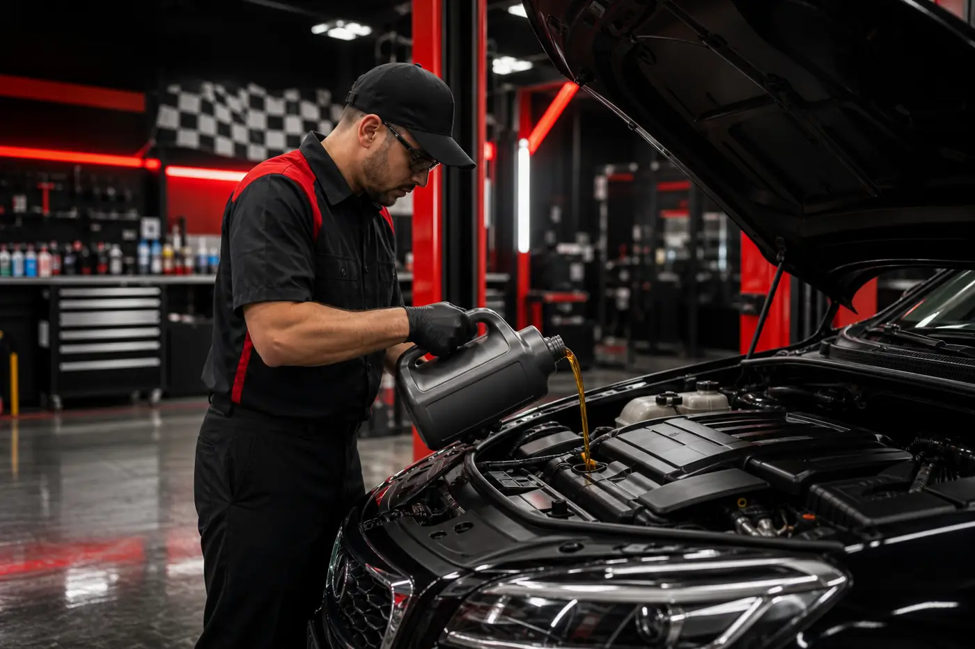 Wear Master technician performing a premium oil change service
